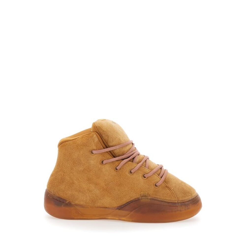Erl Men 'Mid Vamp' Brown Sneakers With Front Laces In Suede For Men